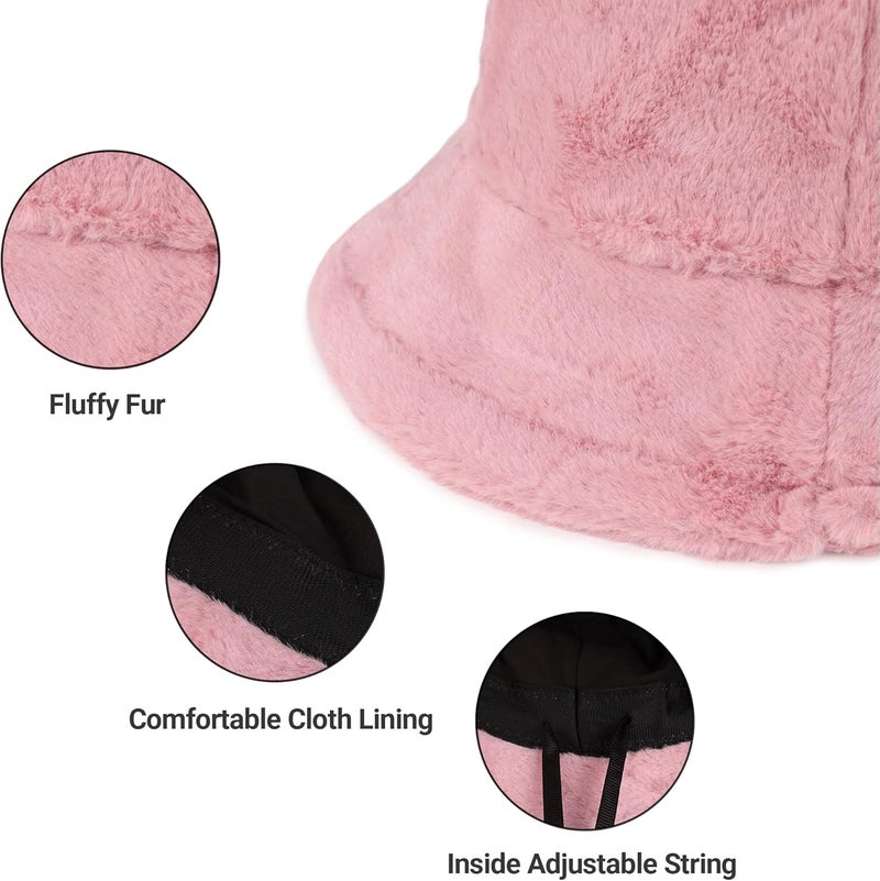 Umeepar Winter Faux Fur Fuzzy Bucket Hat Fluffy Warm Hat for Women Men - Image 4